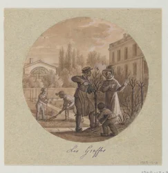Design for a Painted Porcelain Plate, Les Greffes (Grafts) from the Service de la Culture des Fleurs (Flower Cultivation Service)