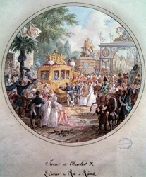 Entry of King Charles X to Reims, May 1825. Engraving by Jean Charles Develly