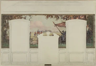 Sketch for Fresnes Town Hall: Landscape with Grandstands and Riders