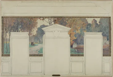 Sketch for the Fresnes town hall: Landscape with walkers in autumn