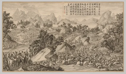 Battle at Heshi Kuluke: from Battle Scenes of the Quelling of Rebellions..., c. 1765-1774