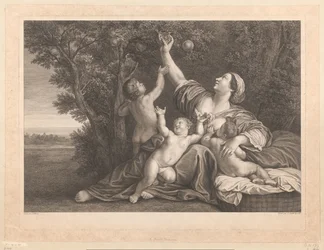Mother with Child at the Breast Picking Pomegranates for Her Children