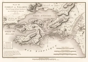 Plan of the Battle of Salamis 480 BC by Jean Denis Barbie du Bocage (1760-1825) from Travels of Anacharsis in Greece