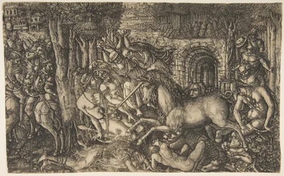 A King Pursued by a Unicorn, from the Unicorn Series, ca. 1555