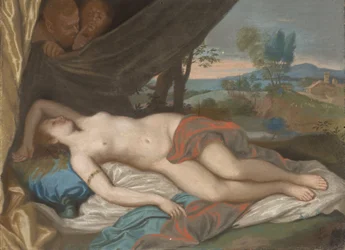 Sleeping Nymph Spied upon by Satyrs, based on a painting after a print after Anthony van Dyck