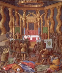 Ms Fr 247 f.293 Desecration of the Temple of Jerusalem in 63 BC by Pompey and his soldiers, illustration from 