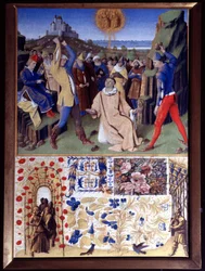 The martyrdom of Saint Stephen by stoning, miniature from 