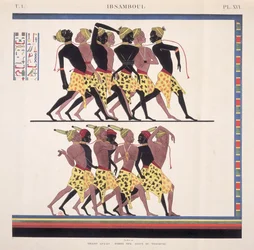 Interpretation of the frescoes at Ibsambul depicting Nubian slaves, from "Monuments of Egypt and Nubia" by the artist, c.1835