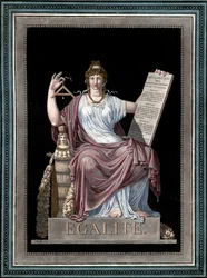 Equality - engraving by Jean Francois Janinet - Allegory of Equality holding the Declaration of Human Rights. 1793