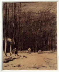 The Entrance to the Barbizon Forest, Snow Effect