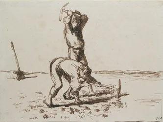 Two Peasants digging with Pickaxes, c1844-1846