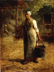 Woman Carrying Firewood and a Pail