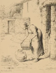 Woman Emptying a Bucket