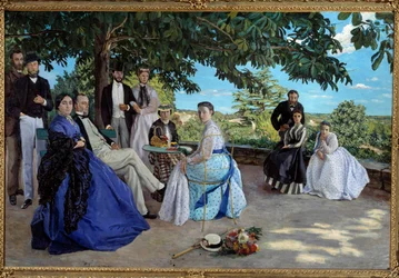Family Meeting: Portrait of a French Bourgeois Family Gathered in a Garden. From Left to Right: Jean Frederic Bazille, His Uncle Monsieur des Hours, His Mother and Father, His Cousin Pauline and Her Husband Monsieur Teulon, His Aunt Madame des Hours and