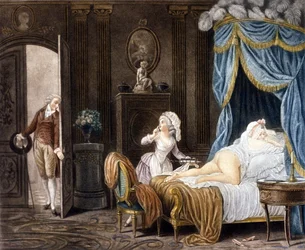 A. Schall. The unofficial maid. 18th-century engraving.