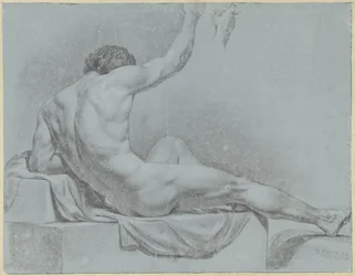 Reclining Male Nude, Half Sitting, Leaning on Left Arm