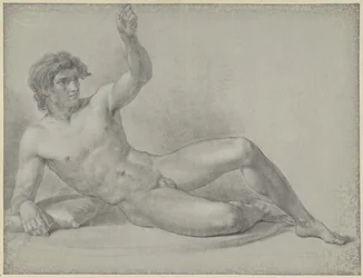 Reclining Male Nude, Half Sitting, Leaning on the Right Arm