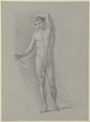 Standing Male Nude, Holding a Cloth Behind His Back, Front View