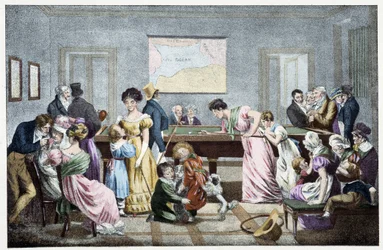 A Billiard Room in the 19th Century: Based on a Lithograph by Marlet