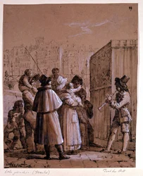 Polichinelle near the Pont des Arts in Paris, by Marlet around the middle of the 19th century