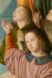 Angels (detail). Triptych of the Master of Moulins