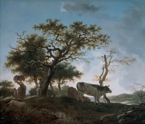 Young Woman and a Herdsman Leading Their Herds