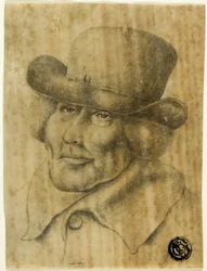 Portrait Bust of an Old Man Wearing Hat and Overcoat