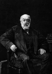 Portrait of Gustave Nadaud, French singer. Engraving after the painting by Jean Joseph Weerts. In 