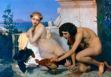 Young Greeks Encouraging Cocks to Fight