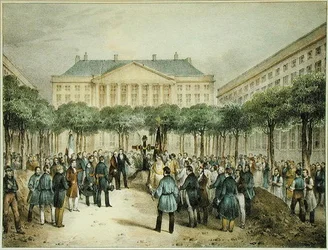 Burial of Revolutionaries in the Place des Martyres de la Liberte, Brussels, 2nd October 1830 (engraved by A.M. Jobard)
