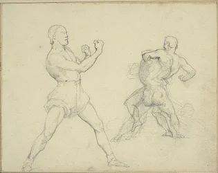 Boxer Facing Right and Two Men Wrestling