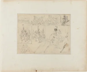 Sheet of Sketches: Cavalry Battles and Mounted Soldiers