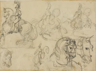 Sketches of Mounted Carabiniers and Heads of Horses