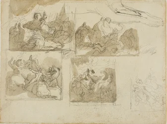 Sketches of a Cavalry Battle and the Forepaws of a Dog