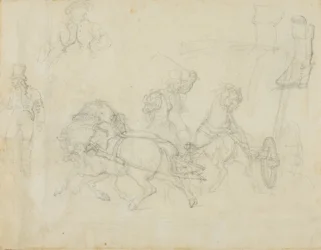 Stagecoach Drawn by Five Horses and Other Sketches