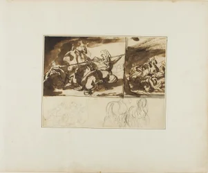 Three Sketches of an Equestrian Battle and a Sketch of Two