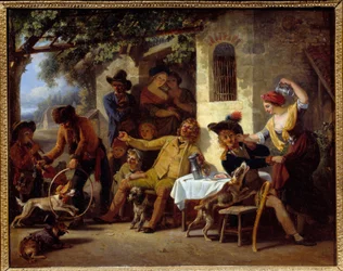 Saltimbanques in front of an inn