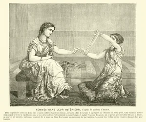 Women spinning wool in a house, ancient Rome