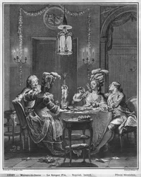 The Gourmet Supper, engraved by Isidore Stanislas Helman (1743-1809) 1781