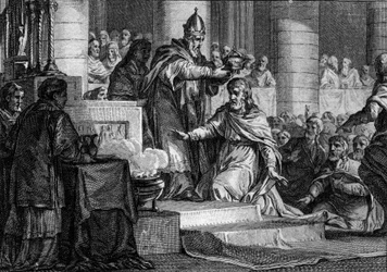 Coronation of Charlemagne, December 25, 800: The King of the Franks (747-814) is consecrated Emperor of the West by Pope Leo III (750-816) in St. Peter