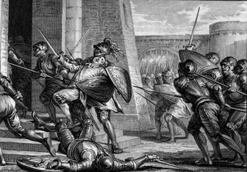 Robert the Fort died during the Battle of Brissarthe, 866 - Engraving by Jean Michel Moreau, dit Moreau le Jeune