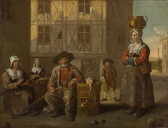 A Poultry Merchant and an Old Woman Warming Her Hands, circa 1652