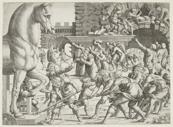 The Trojans Bringing the Wooden Horse into Their City