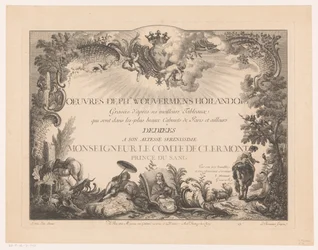 Title Print with Figures and Animals in a Landscape, with the Portrait of Philips Wouwerman (Prenten naar schilderijen door Philips Wouwerman)