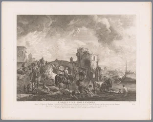 Various Figures and Horses by the Water in Front of a Bridge