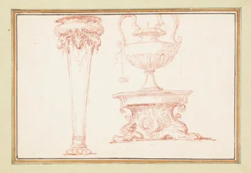 Bound Drawing, A Vase, and a Lamp on a Stand, in Drawings of Ornaments and Architecture by Ango, 1760–69