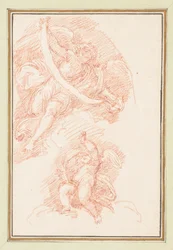 Winged Figure Holding Strap with Putto