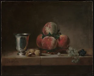 Still Life with Peaches, a Silver Goblet, Grapes, and Walnuts