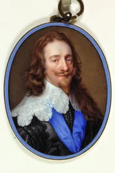 King Charles I in Purple Black Habit with Lace Collar and Blue Ribbon of the Garter