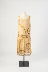 Lemon yellow silk chiffon bead embroidered evening dress, 1927